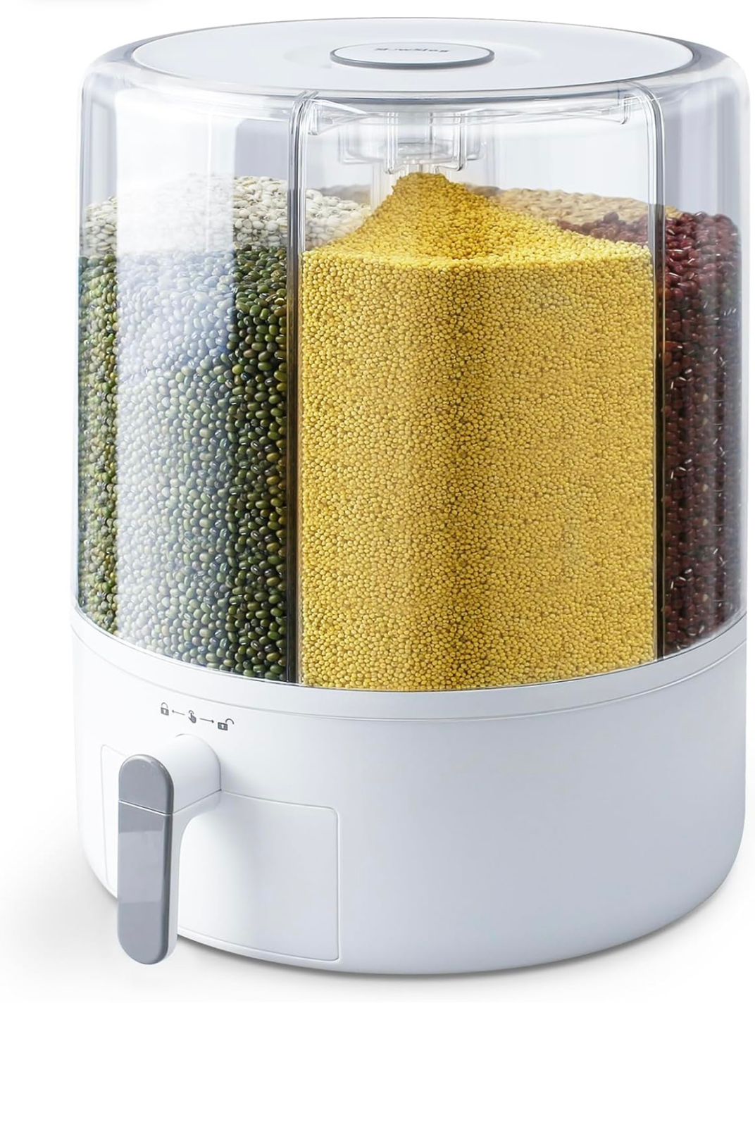 360° Rotating Grain Dispenser, Multi Grain Dispenser Bucket, Moisture Proof Cuisine Organizer, Rotary Partition Sealed Jar, Measuring Container Kitchen Grains Rice Storage Bucket Food Organizer