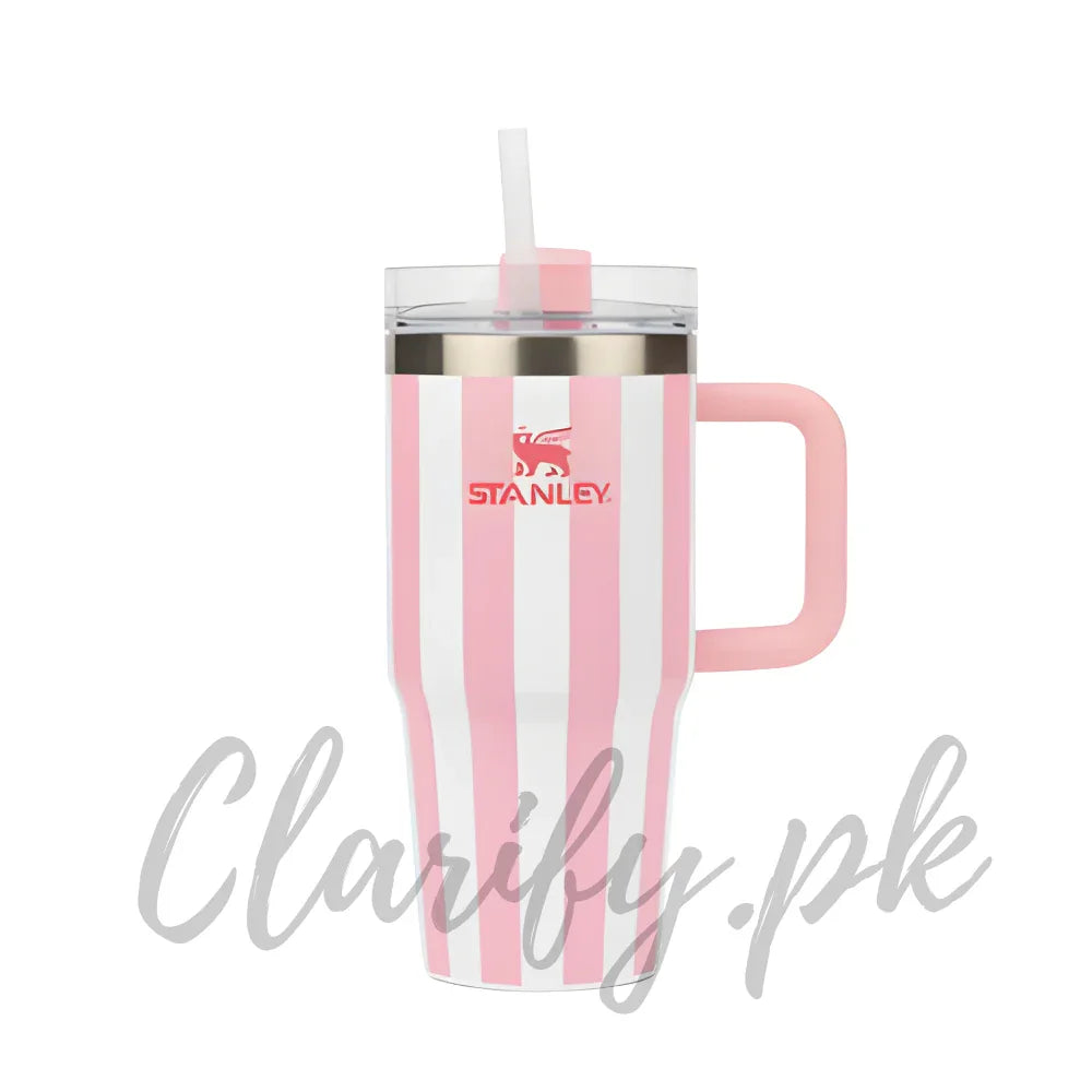 Stanley Style Pink Striped Tumbler – Premium Quality - Clarify.pk