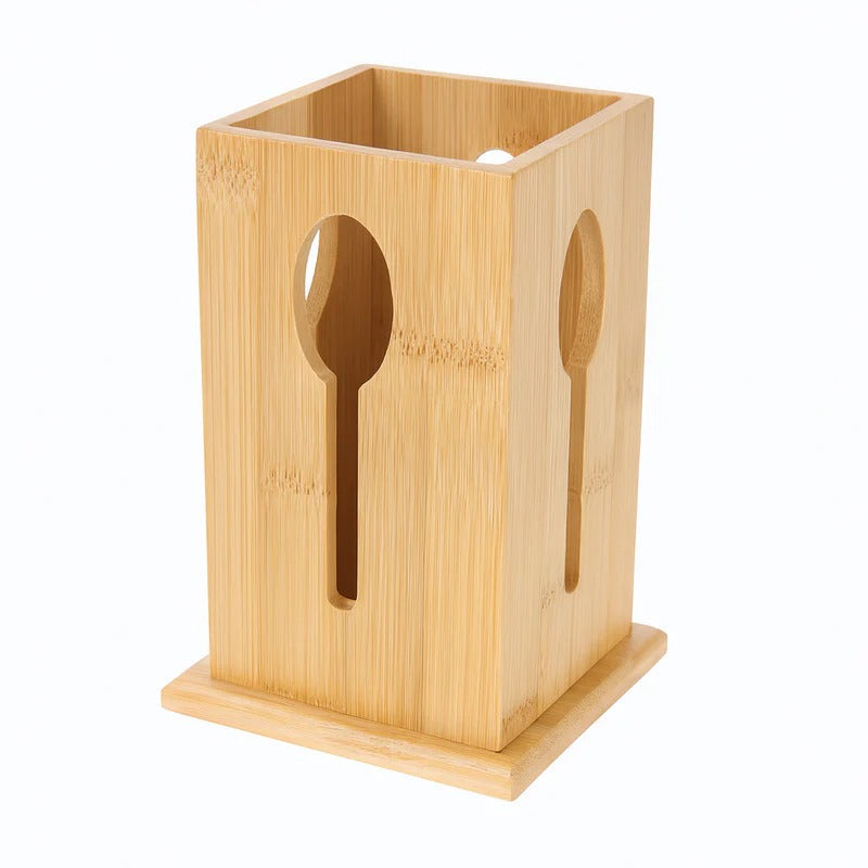 Spoon-Embossed Wooden Cutlery Holder – Handcrafted Tabletop Organizer MJ