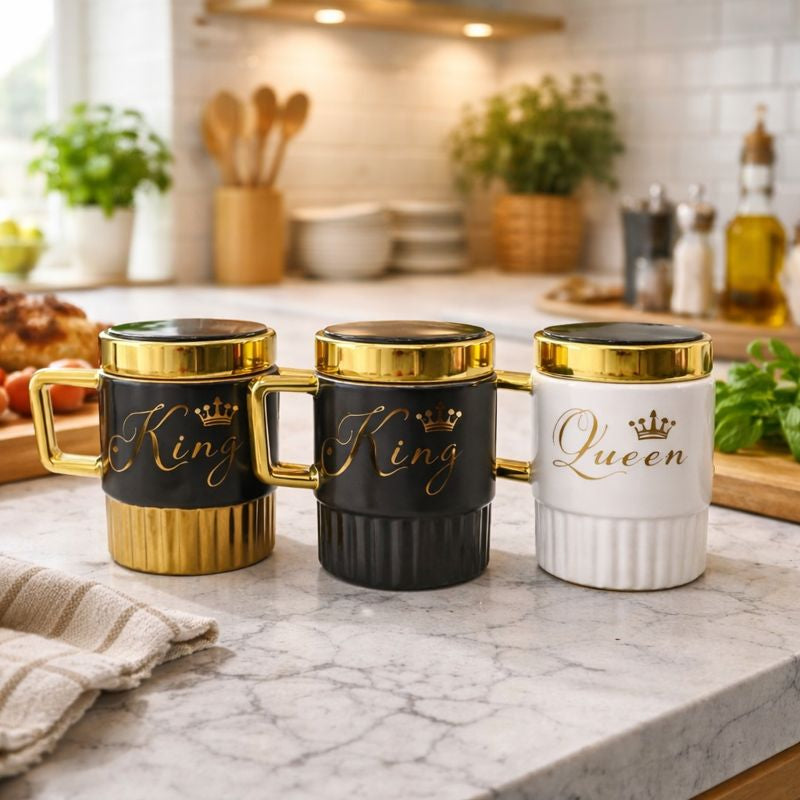 Royal King Queen Gift Mug - Premium Ceramic with Lid (each) - Trenducts.pk