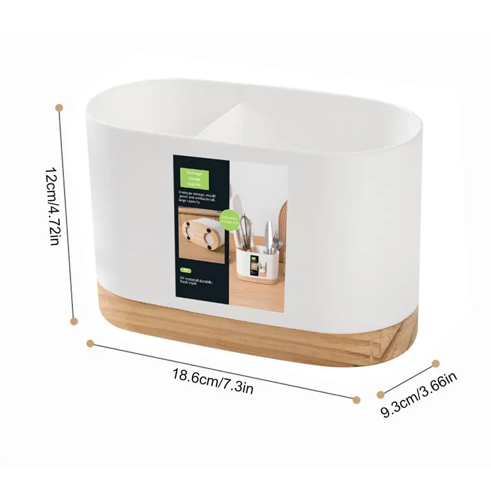 Kitchen Tableware Utensil Holder with Wooden Base – Cutlery Drainer - Clarify.pk