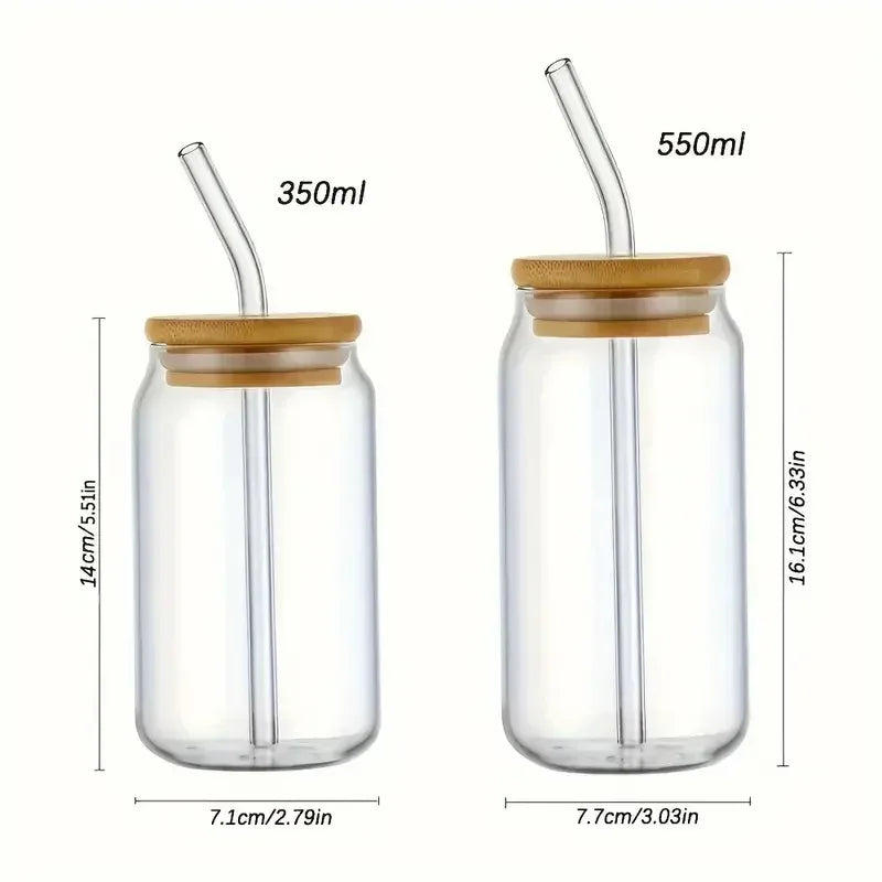 Glass Cup with Bamboo Lid & Straw – 350ml Mason Jar - Clarify.pk