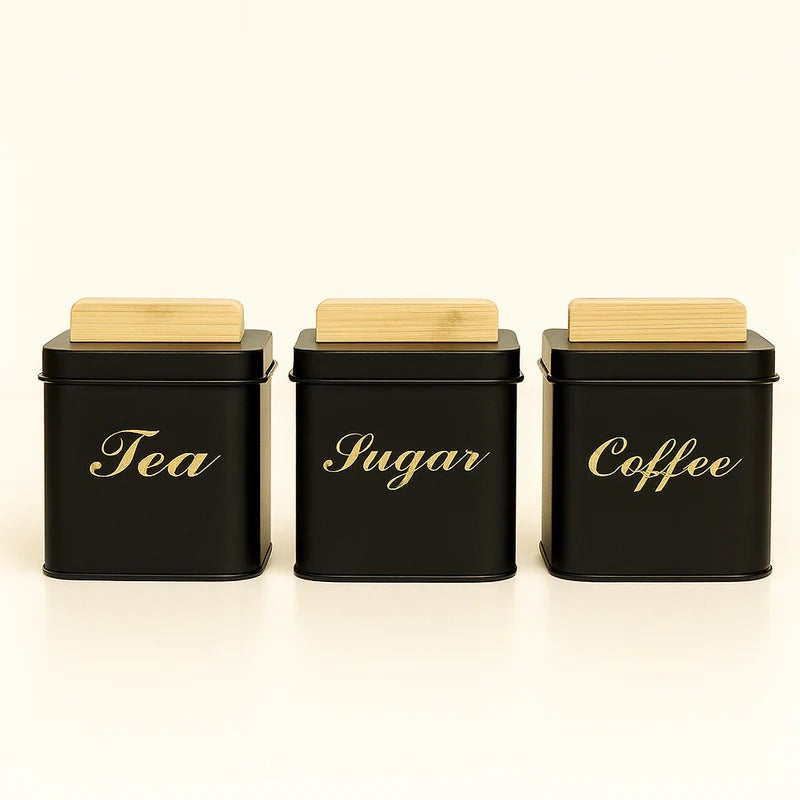 Trenducts 3-Pc Square Metal Canister Set – Bamboo Lid Jars MJ