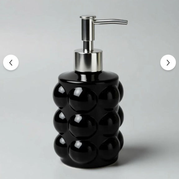 Black Bubble Design Soap Dispenser – High-Gloss Ceramic Liquid Pump with Sculptural Texture GH