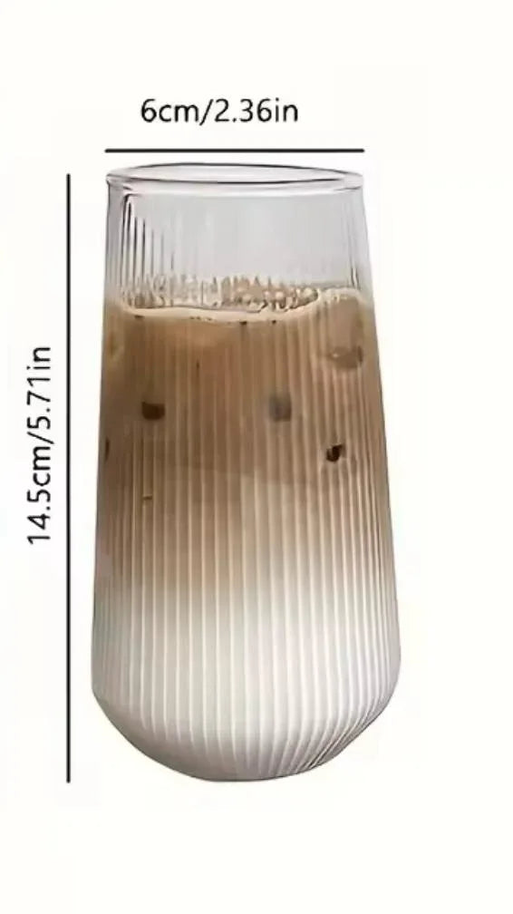 Ribbed Glass Cup with Wooden Lid & Glass Straw - Clarify.pk