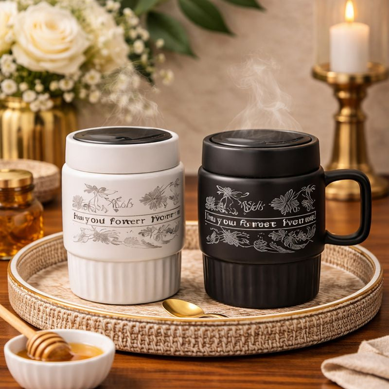 Aesthetic Ceramic Coffee Mug - Minimalist Cup with Lid (each) - Trenducts.pk