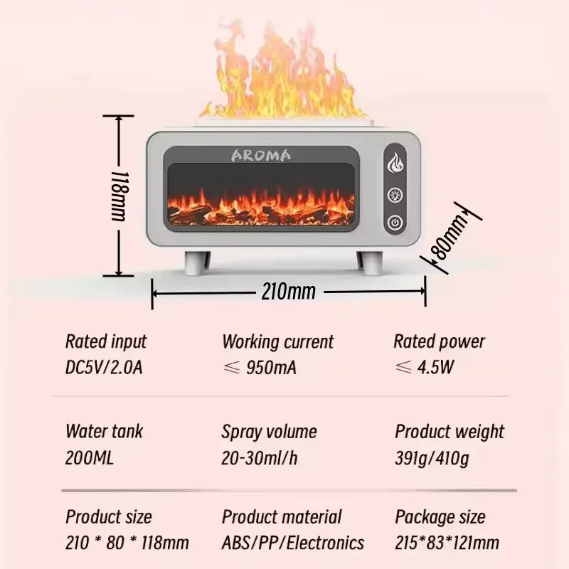 Fireplace Flame Diffuser Humidifier with Light Effects - Clarify.pk
