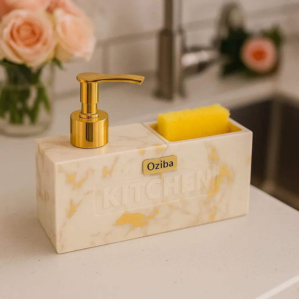 Marble Soap Dispenser with Gold Pump & Holder – Elegant Kitchen & Bathroom Set - Clarify.pk