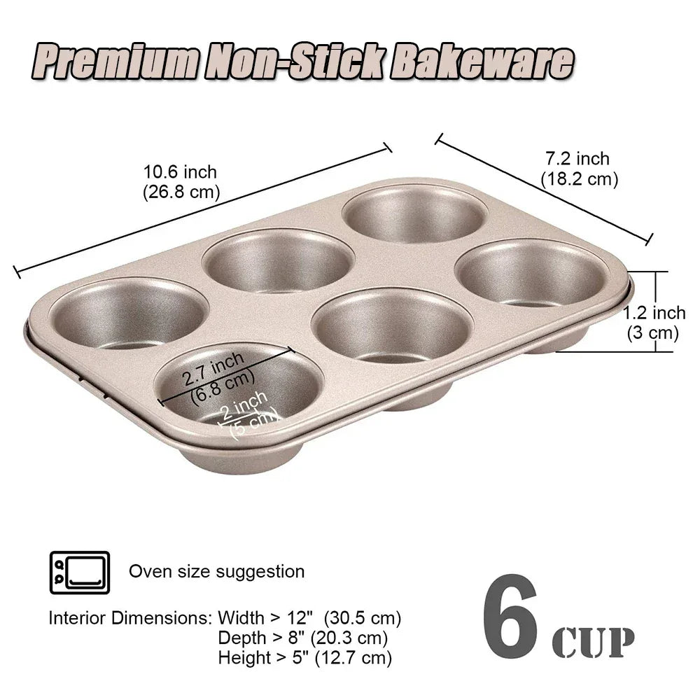 6 Cup Cupcake Baking Tray - Easy Release Muffin Pan - Clarify.pk