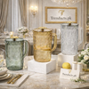 Premium Transparent Ripple Glass Water Jug with Gold Accents AB