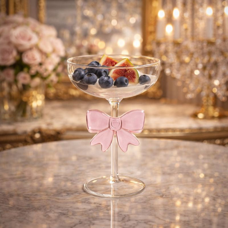 Luxury Glass Dessert Cup with Pink Bow Stem - Trenducts.pk