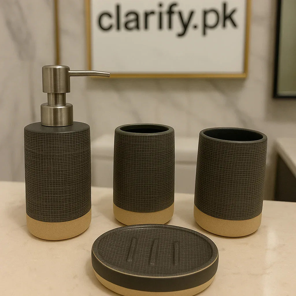 4Pcs Luxury Grey Bath Set – Modern Bathroom Accessories - Clarify.pk