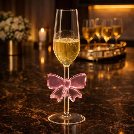 Pink Bow Champagne Flute Glass – Elegant Drinkware - Clarify.pk
