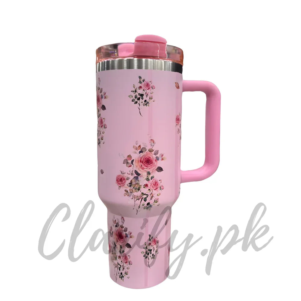 Premium Pink Rose Bouquet 40oz Tumbler With Handle – 1200ml - Clarify.pk