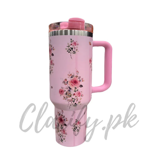 Premium Pink Rose Bouquet 40oz Tumbler With Handle – 1200ml - Clarify.pk