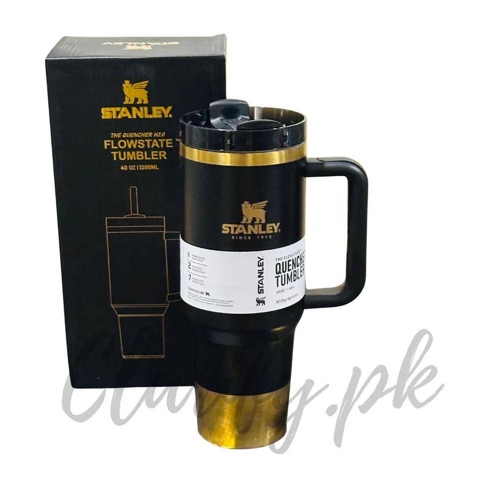 Stanley 40oz FlowState Tumbler – Black & Gold Edition (Premium Quality) - Clarify.pk