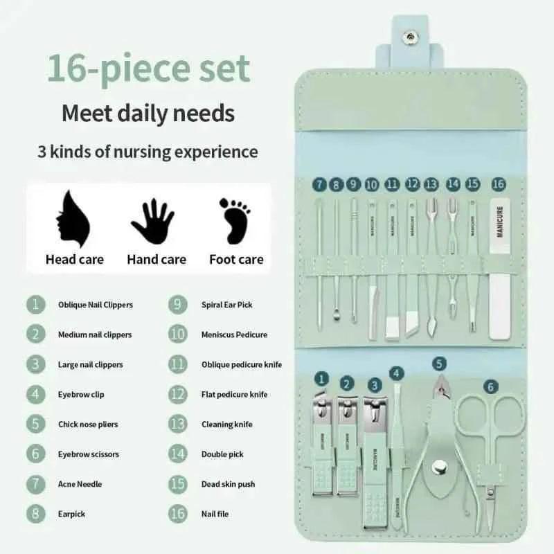 16-piece manicure pedicure set with case - Nail kit - Clarify.pk