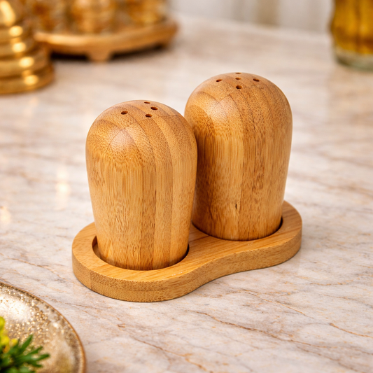 Premium Wooden Salt & Pepper Set with Base HAT