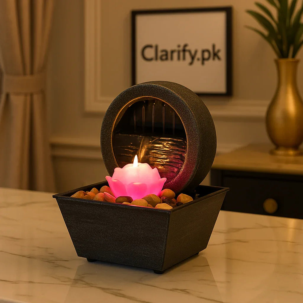 Electric Tabletop Fountain – Lotus Design with Gentle Water Flow & Light - Clarify.pk