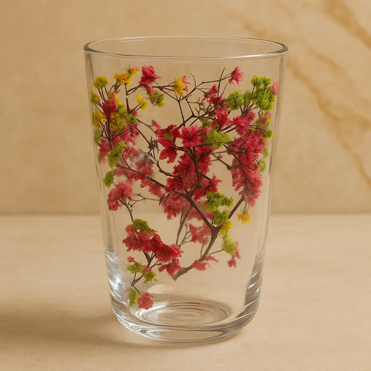 Luxury Red Flower Double-Layer Glass Cup – Elegant Heat-Resistant Mug - Clarify.pk
