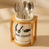 Ceramic Spoon & Fork Holder with Wooden Frame - Clarify.pk