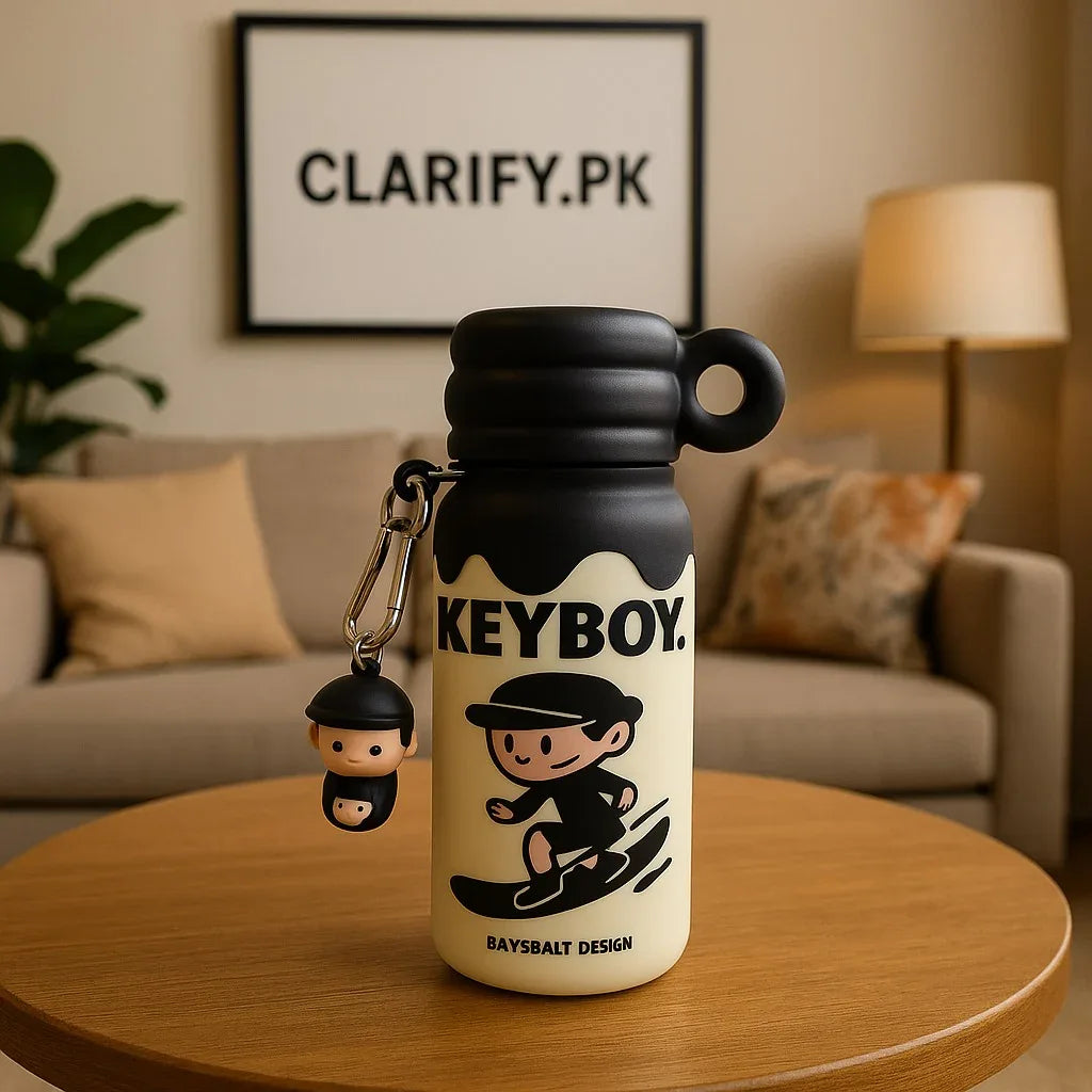 KEYBOY Cute Water Bottle with Keychain – Portable - Clarify.pk