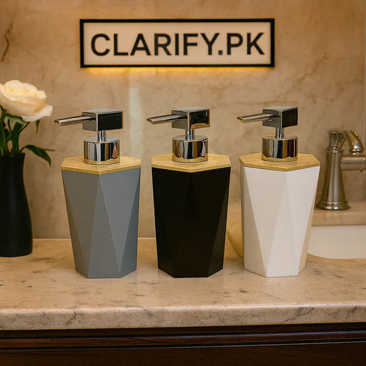 Luxury Liquid Soap Dispenser with Wooden Lid – Refillable Bottle - Clarify.pk