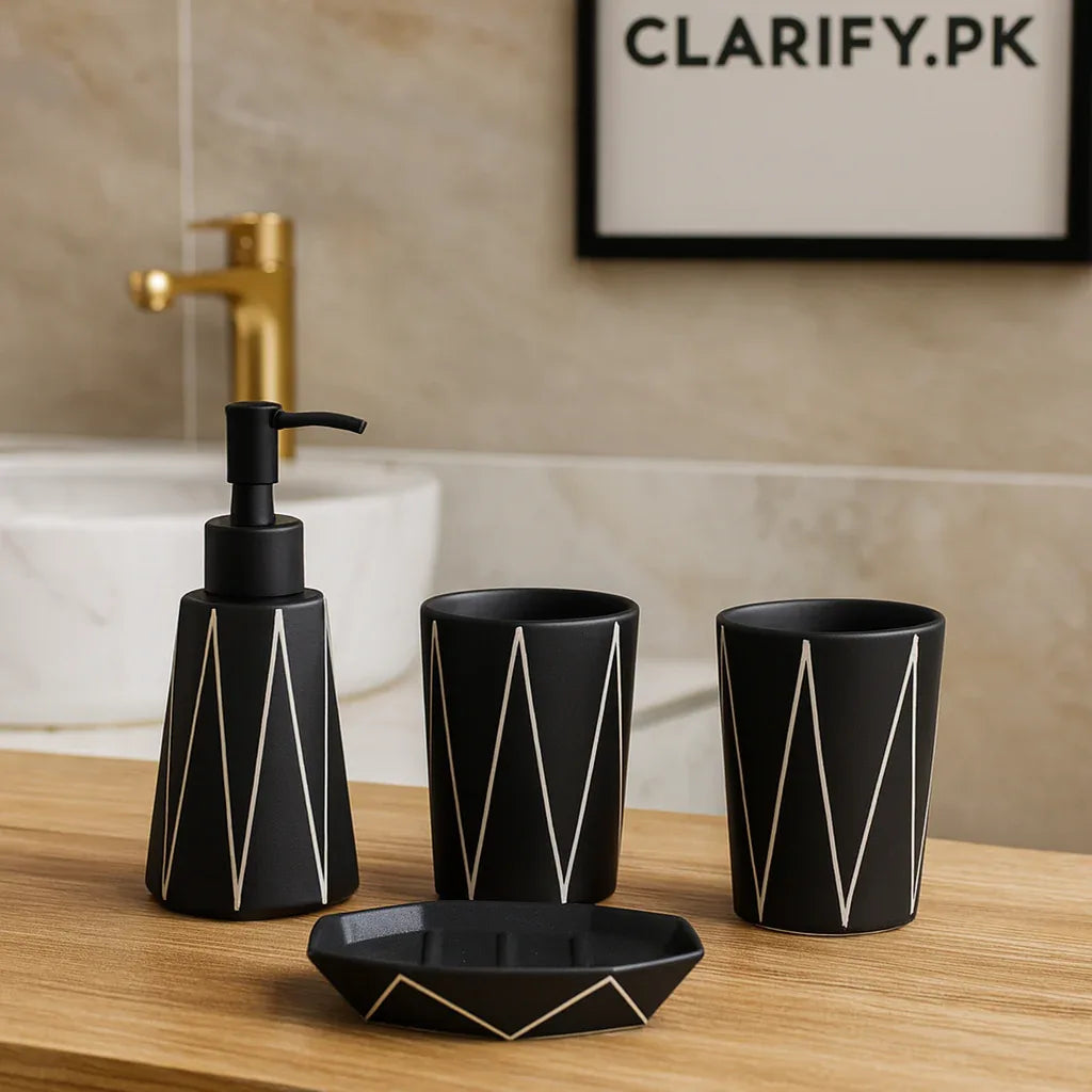 Luxury 4Pcs Black Bath Set – Modern Bathroom Décor - Clarify.pk