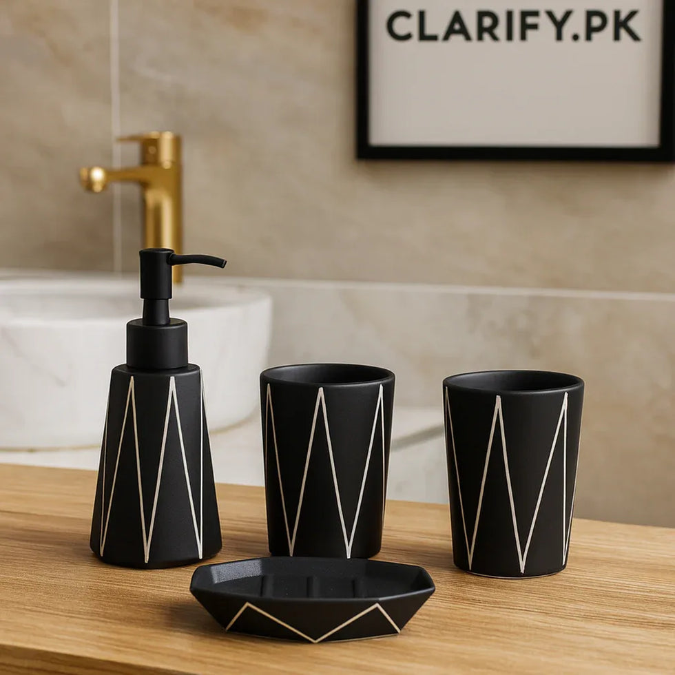 Luxury 4Pcs Black Bath Set – Modern Bathroom Décor - Clarify.pk