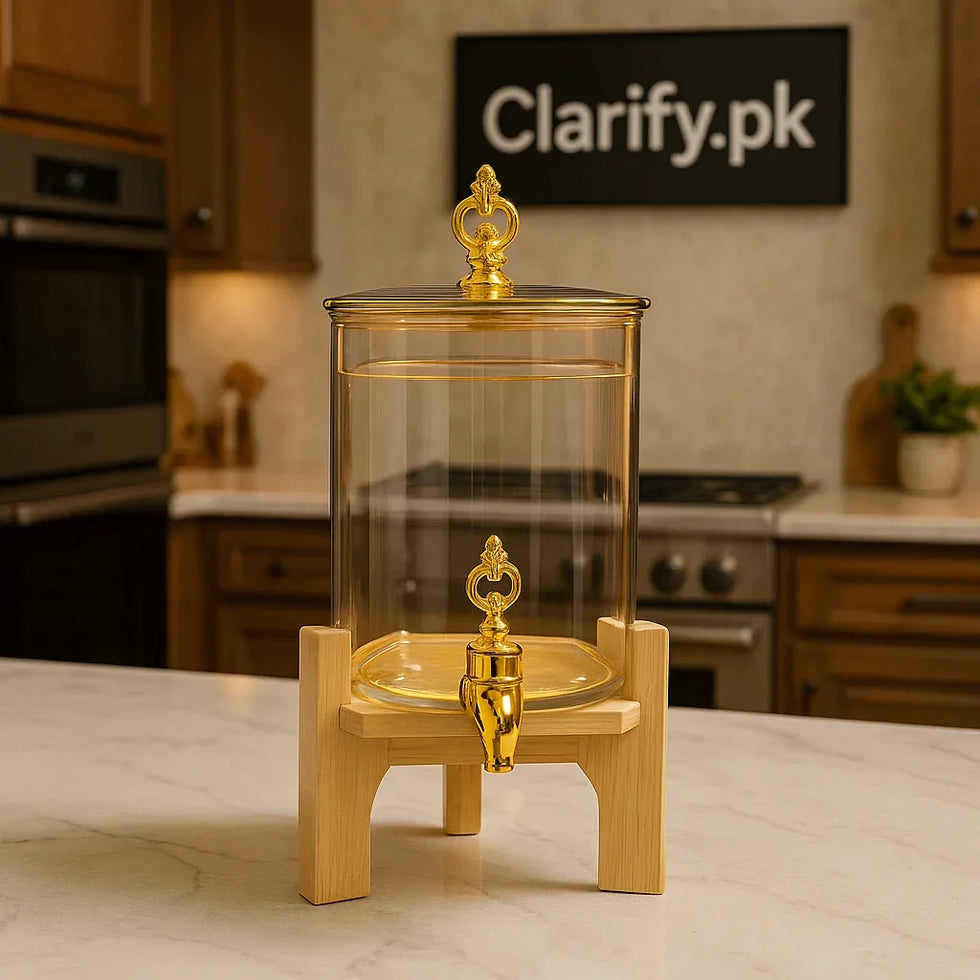 Elegant Square Glass Drink Dispenser - 3.6L with Golden Lid - Clarify.pk