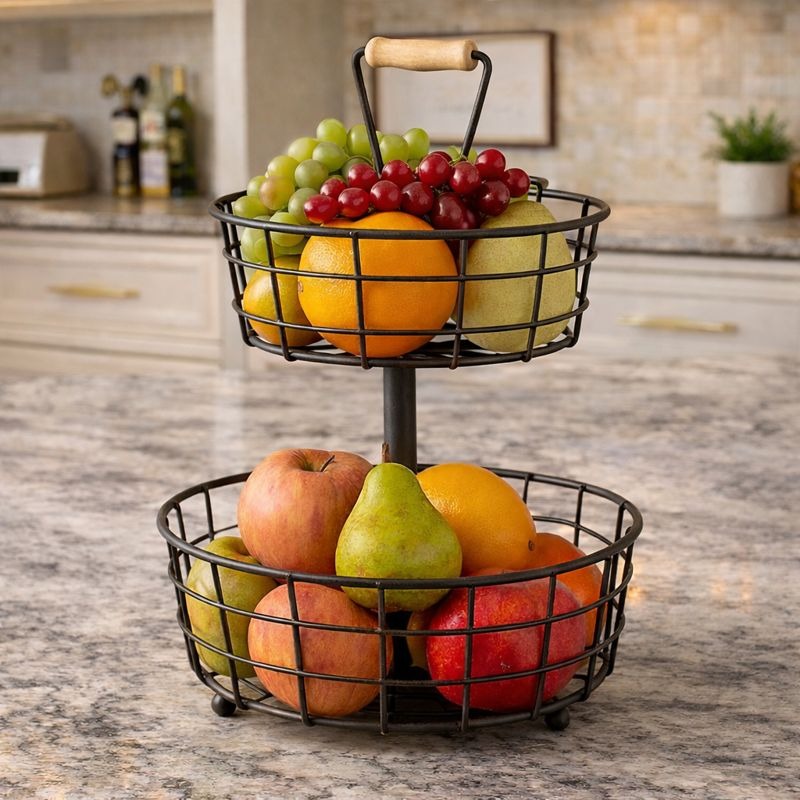 Binca Premium 2-Tier Fruit Basket – Luxury Matte Black Organizer MJ