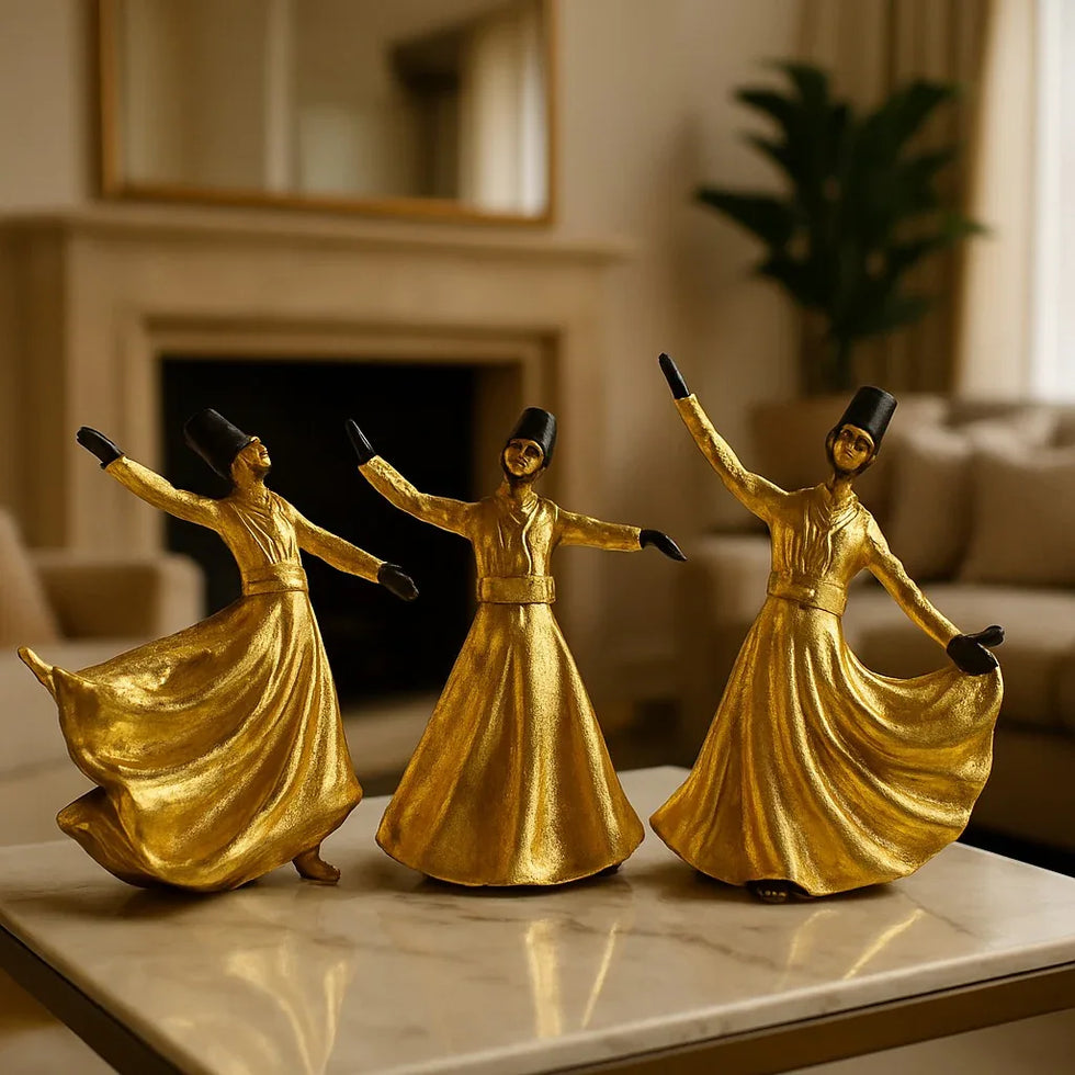 Golden Sufi Dervish Figurines – Set of 3 Décor - Clarify.pk