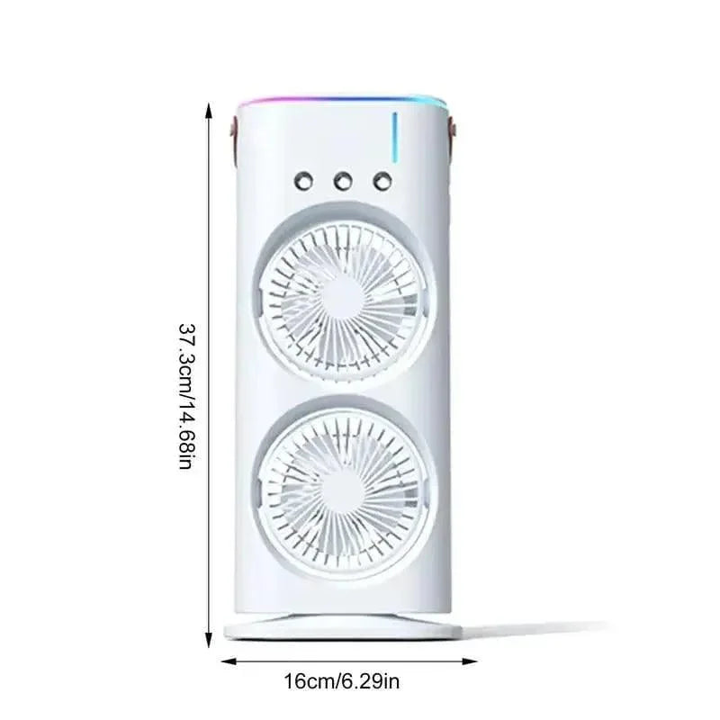 Rechargeable Mist Fan - Dual Spray with Automatic Rotation and Lighting Effects - Clarify.pk