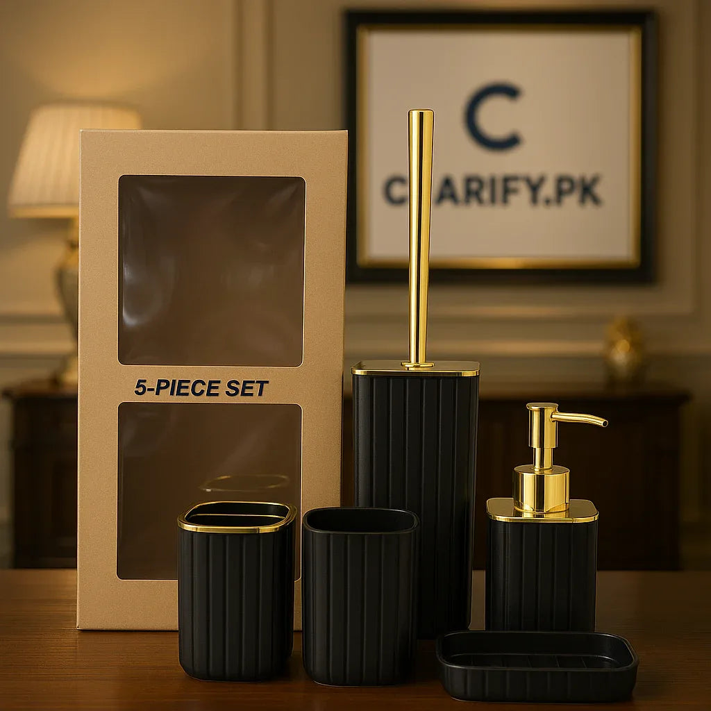 5-Piece Bathroom Accessory Set – Premium Plastic Bath Set for Modern Bathrooms - Clarify.pk