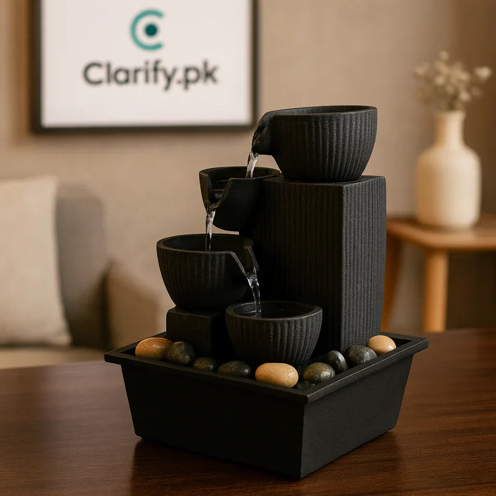 Mini Black Pot Fountain – Electric Indoor Waterfall with LED Light (Small) - Clarify.pk