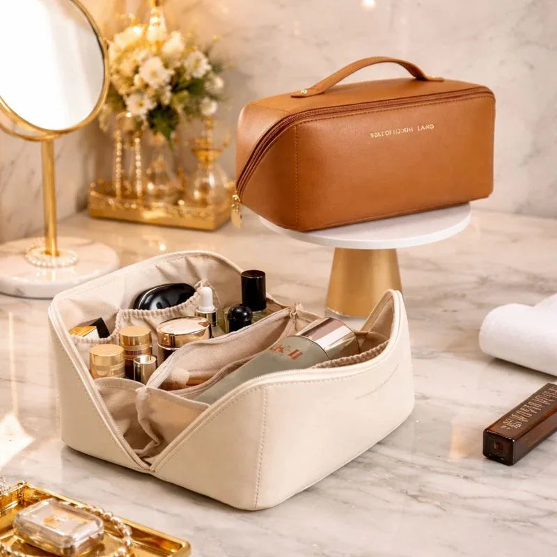 Classy Leather Cosmetic Bag, Portable Makeup Pouch for Travel - Clarify.pk