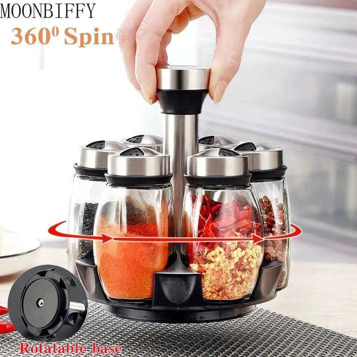 Premium Spice Rack - Rotating Spice Rack Set with 6 Containers ...