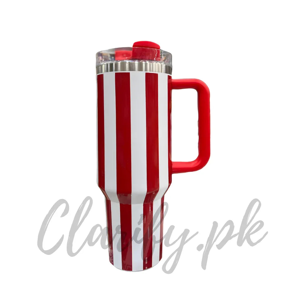 Premium Red Stripe 40oz Tumbler – 1200ml Water Bottle - Clarify.pk