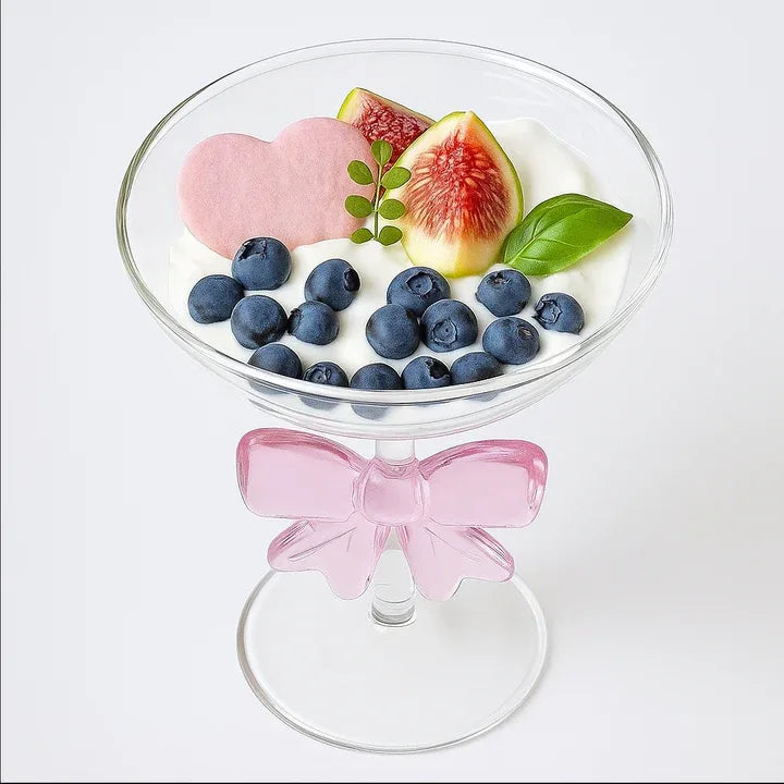 Luxury Glass Dessert Cup with Pink Bow Stem - Clarify.pk