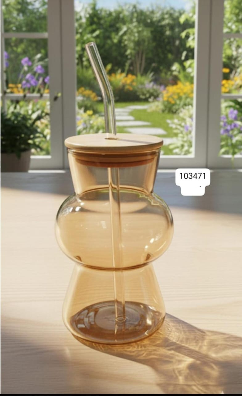 Amber Bubble Glass Sipper - Aesthetic Wavy Glass Tumbler (450ml) IT