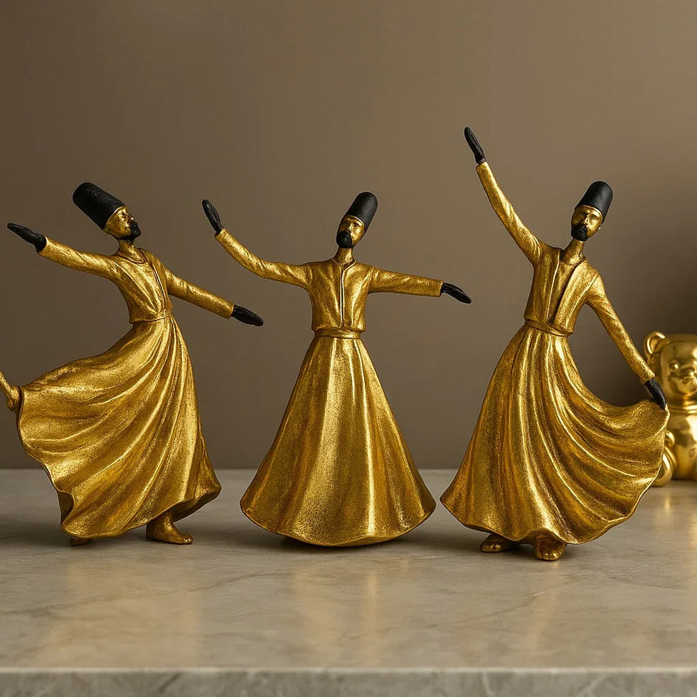 Golden Sufi Dervish Figurines – Set of 3 Décor - Clarify.pk