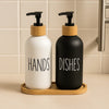 Modern Hand & Dish Soap Dispenser Set with Wooden Base - Clarify.pk