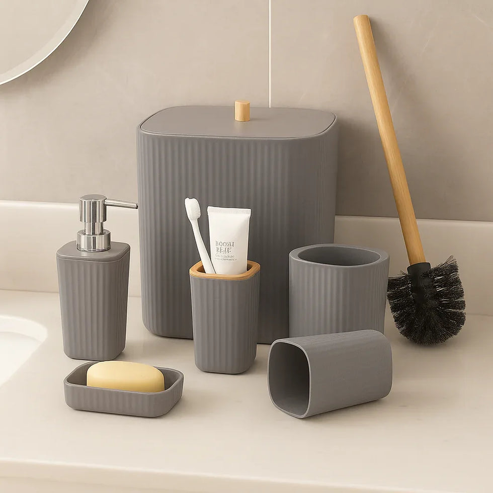 Premium Quality 6-Piece Bathroom Accessories Set – Grey - Clarify.pk