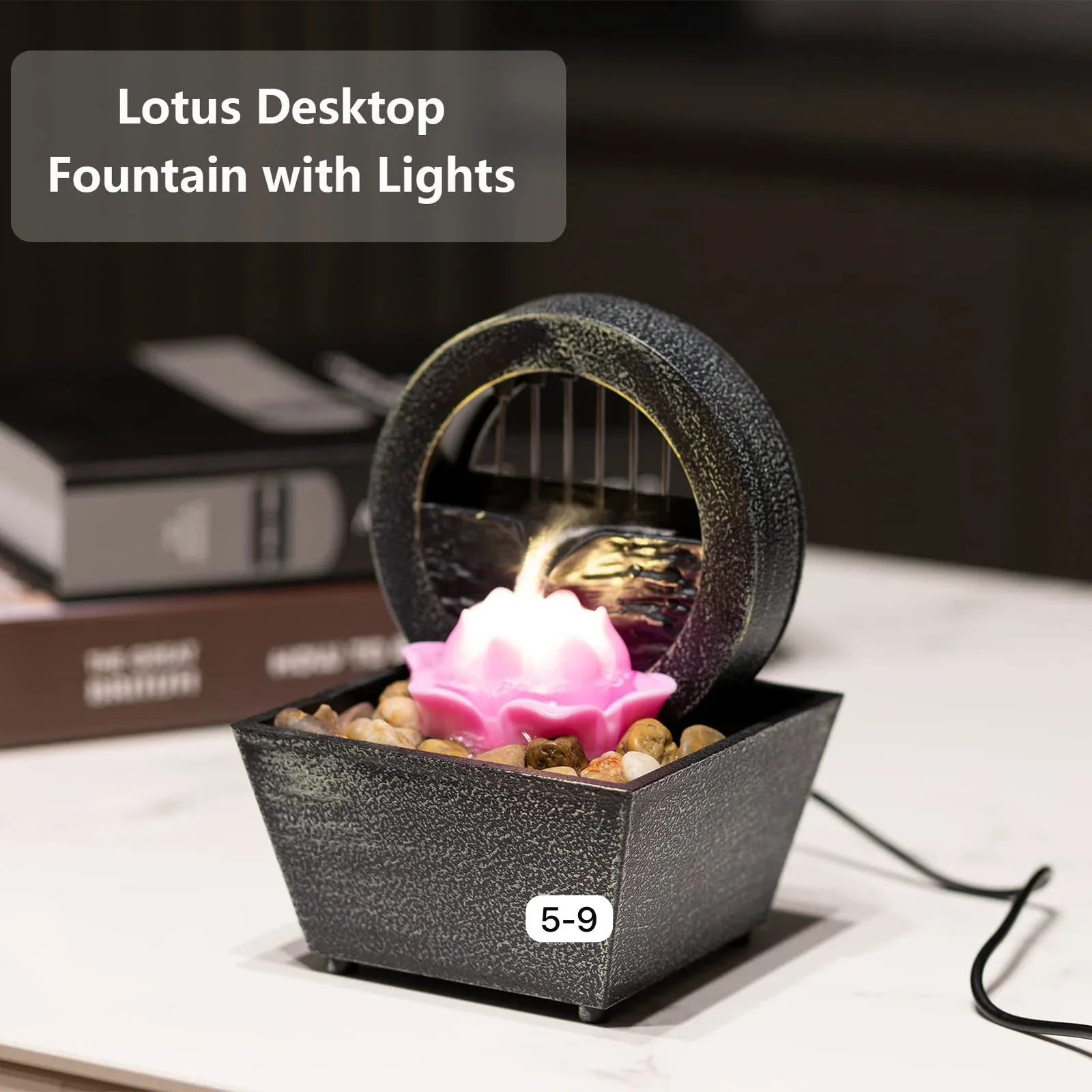 Electric Tabletop Fountain – Lotus Design with Gentle Water Flow & Light - Clarify.pk