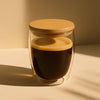 Double-Walled Glass Coffee Cup with Wooden Lid – Premium - Clarify.pk