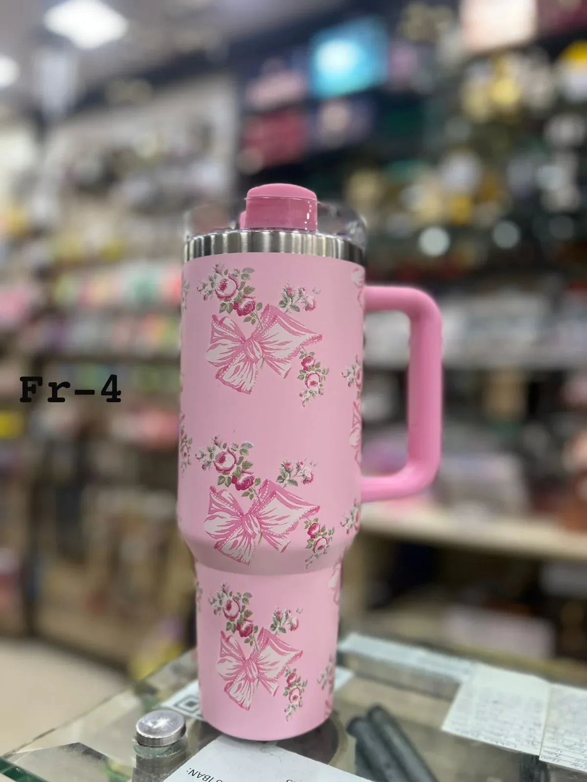 Premium Pink Bow & Roses 40oz Tumbler With Handle – 1200ml - Clarify.pk