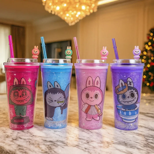 Labubu Printed Straw Tumbler – 750ml (Random Print) - Clarify.pk