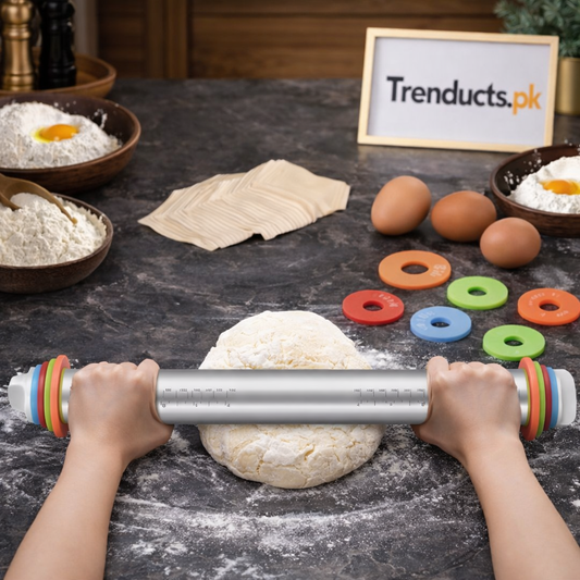 Adjustable Stainless Steel Rolling Pin with Thickness Rings SS