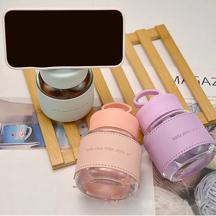 New Chubby Cup Multi-Color Cute Water Glass Mobile Phone Holder Portable Glass Borosilicate Heat Insulation Anti-Scald Cup