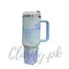 Premium Soft Pastel Watercolor 40oz Tumbler – 1200ml Blue Handle - Clarify.pk